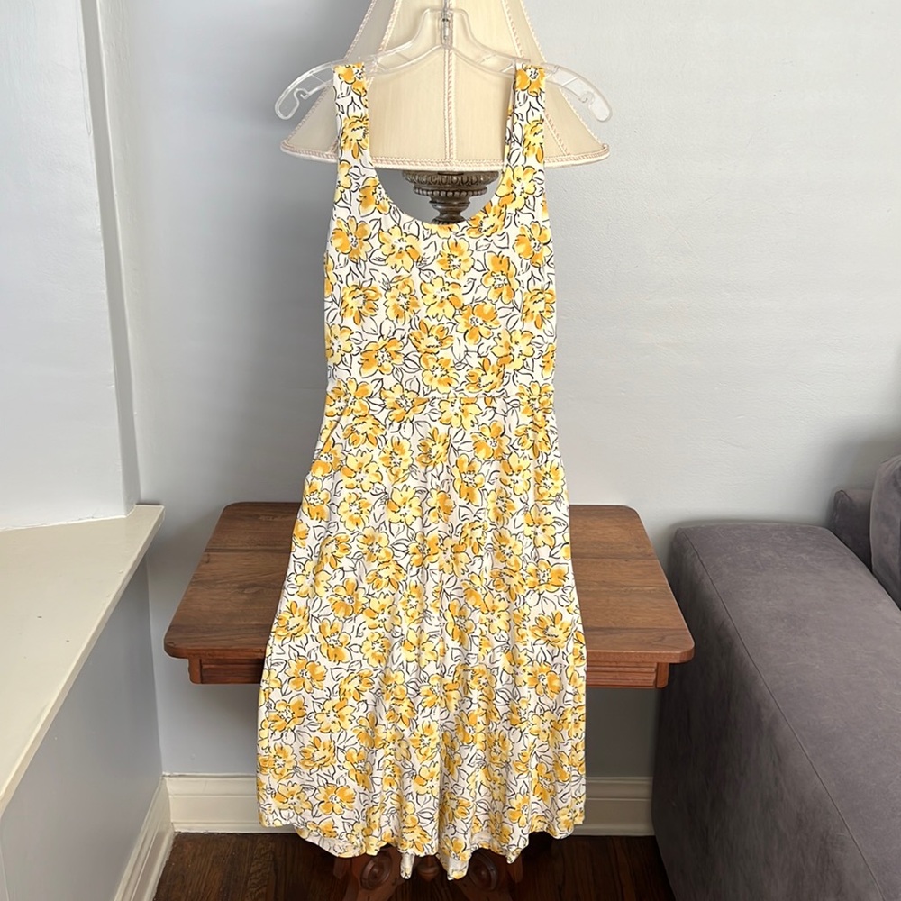 Pact - Reverie Floral Yellow Fit & Flare Tie-Back Dress - Size S